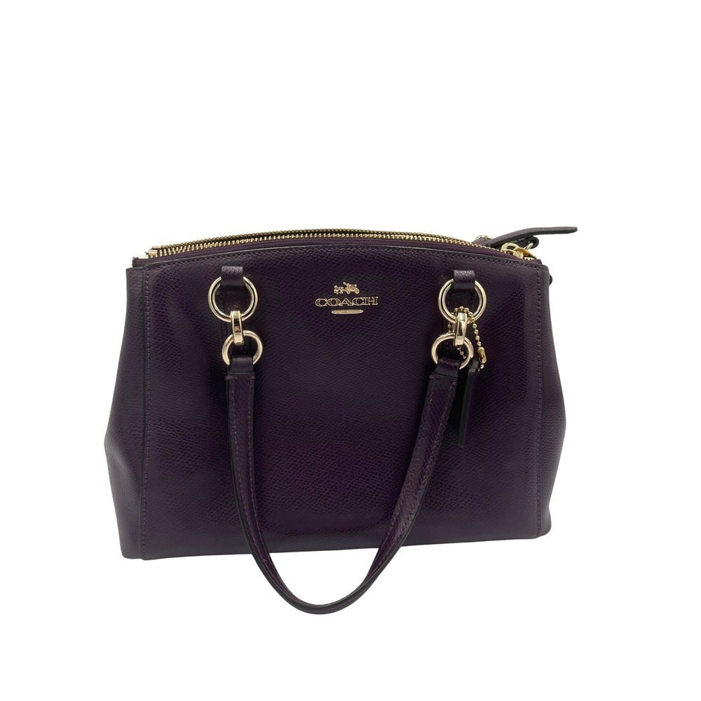 Coach Purple Crossgrain Leather Triple Compartment Satchel Bag Plum Gold Hardwar